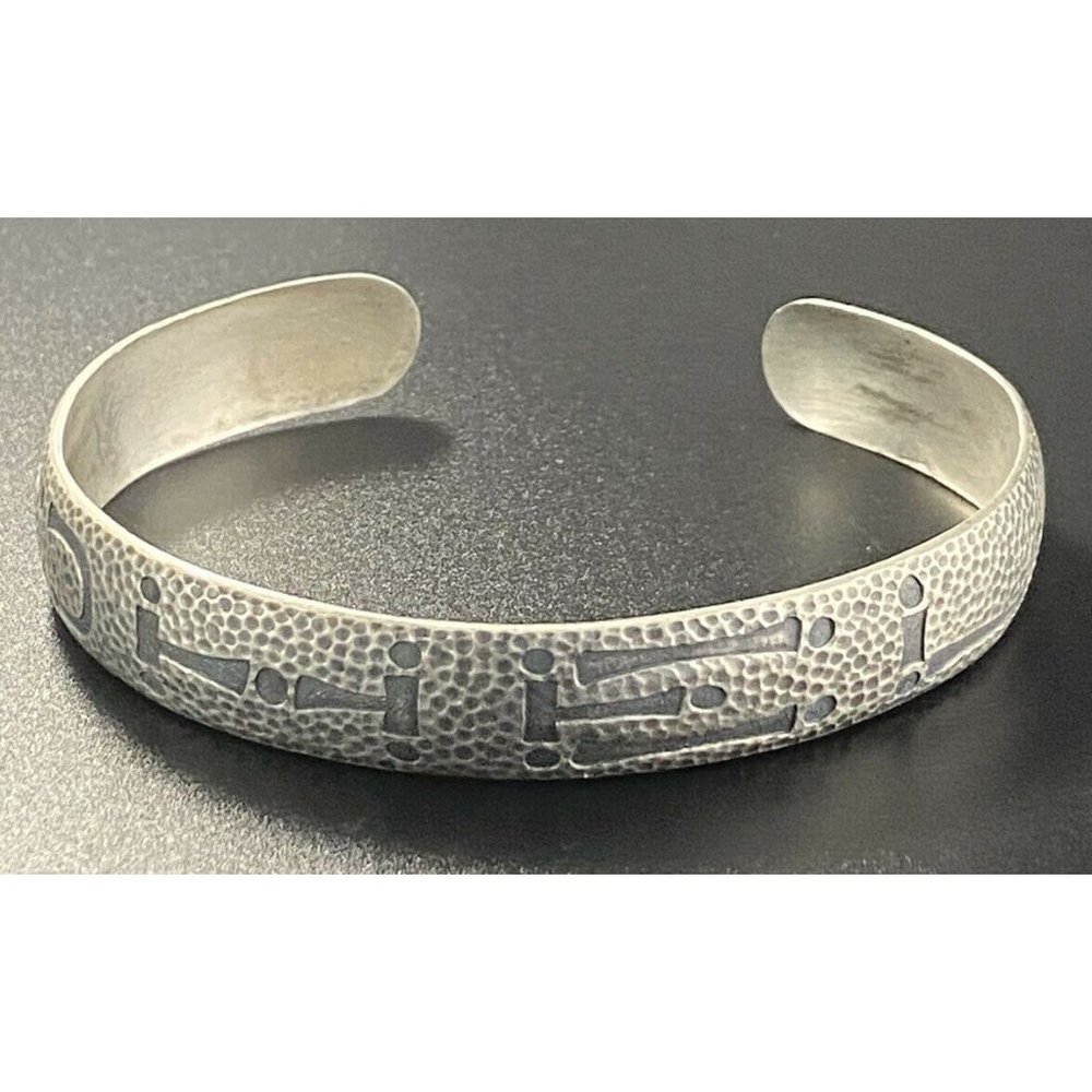 Old Camp Fire Girls Arts & Crafts Era Sterling Cuff Bracelet w/ motto - WoHeLo